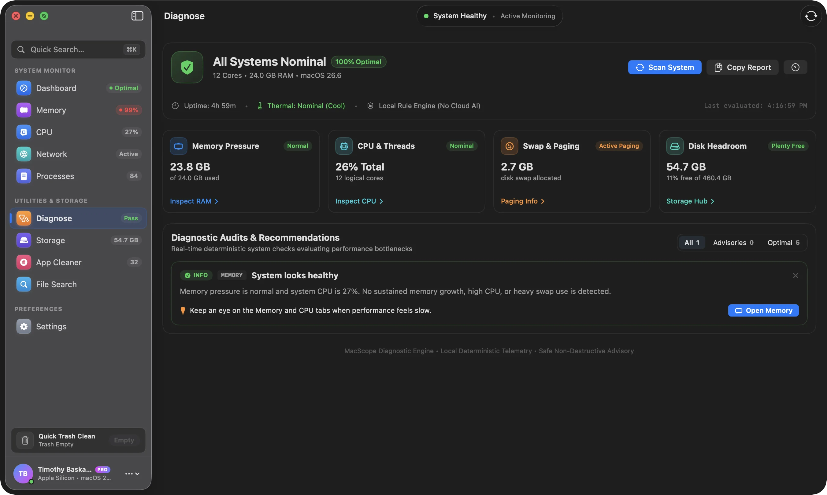 MacSentinel Kernel Diagnostics automated health heuristics